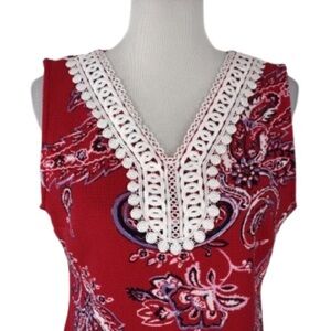 Dana Buchman Red and White embroidered paisley print dress